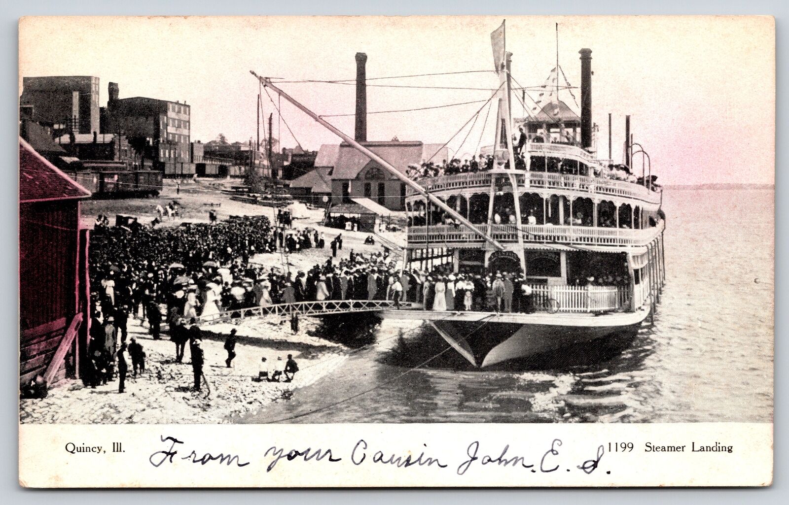 Transportation~Air View Steamer Landing Quincy Illinois~Vintage Postcard