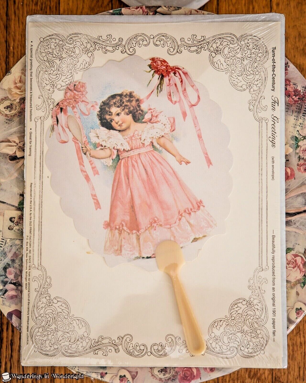 Greeting Card Victorian Birthday Fan Vintage New in Package Gift Girl Floral