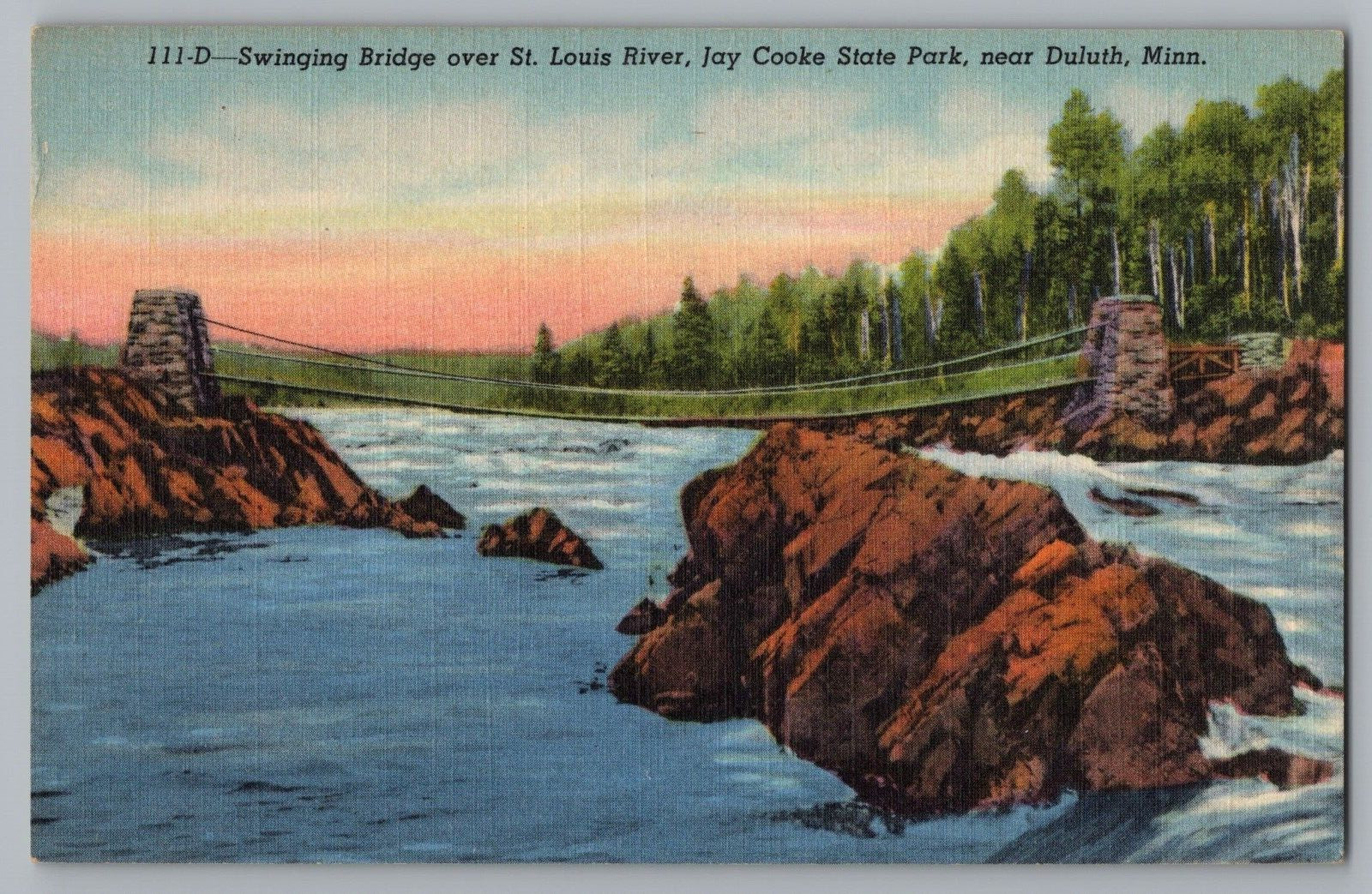 Postcard Swinging Bridge Over St. Louis River, Duluth, Montana