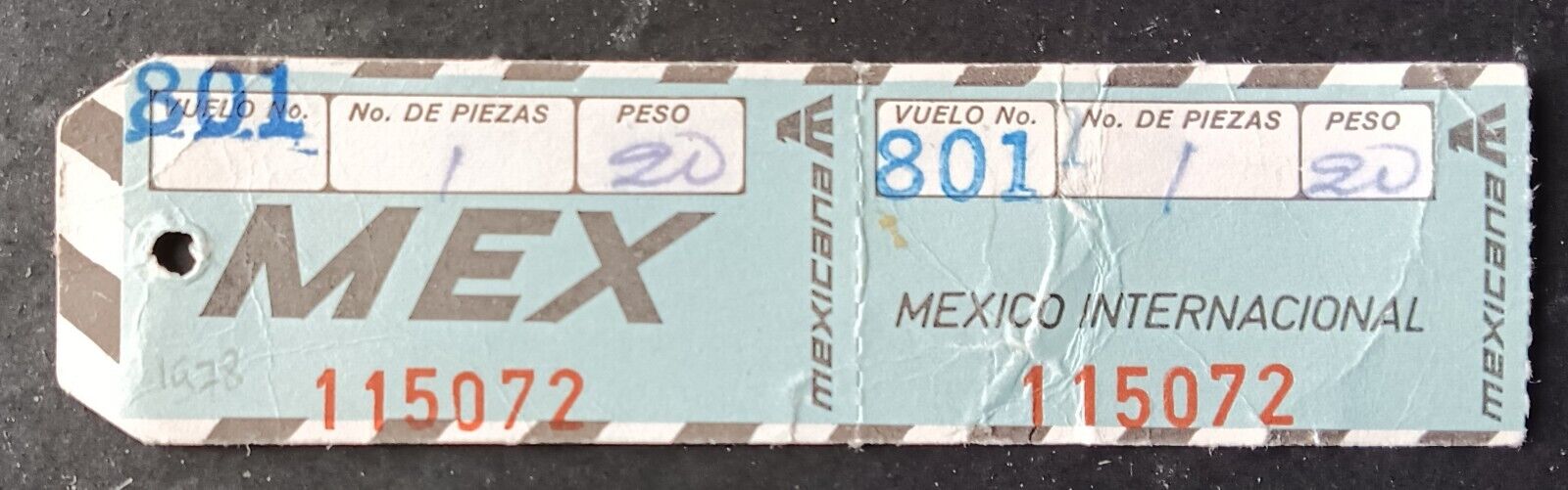MEXICANA TO MEXICO 1978 - VINTAGE BAGGAGE TAG