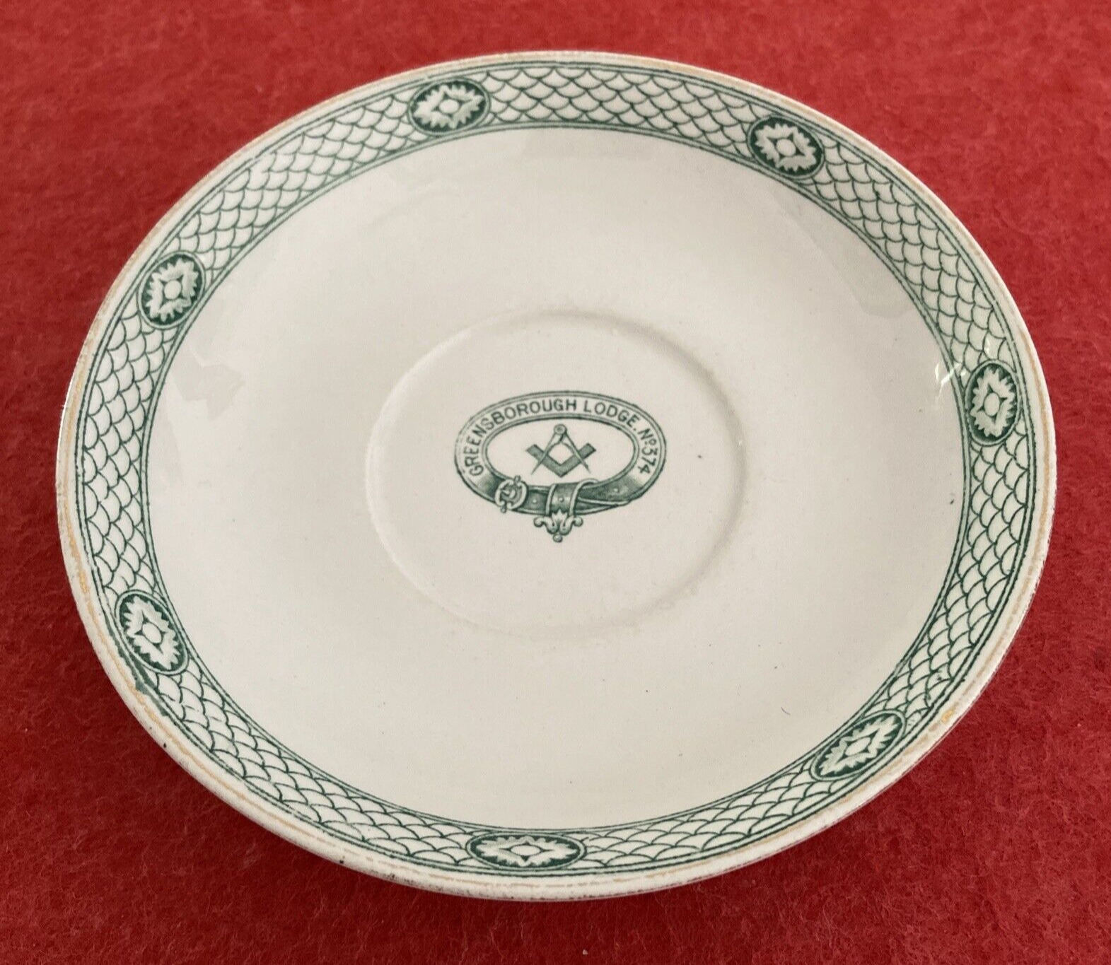 Vintage Losol Ware Cameo Saucer w Greensborough Lodge No 374 English Porcelain