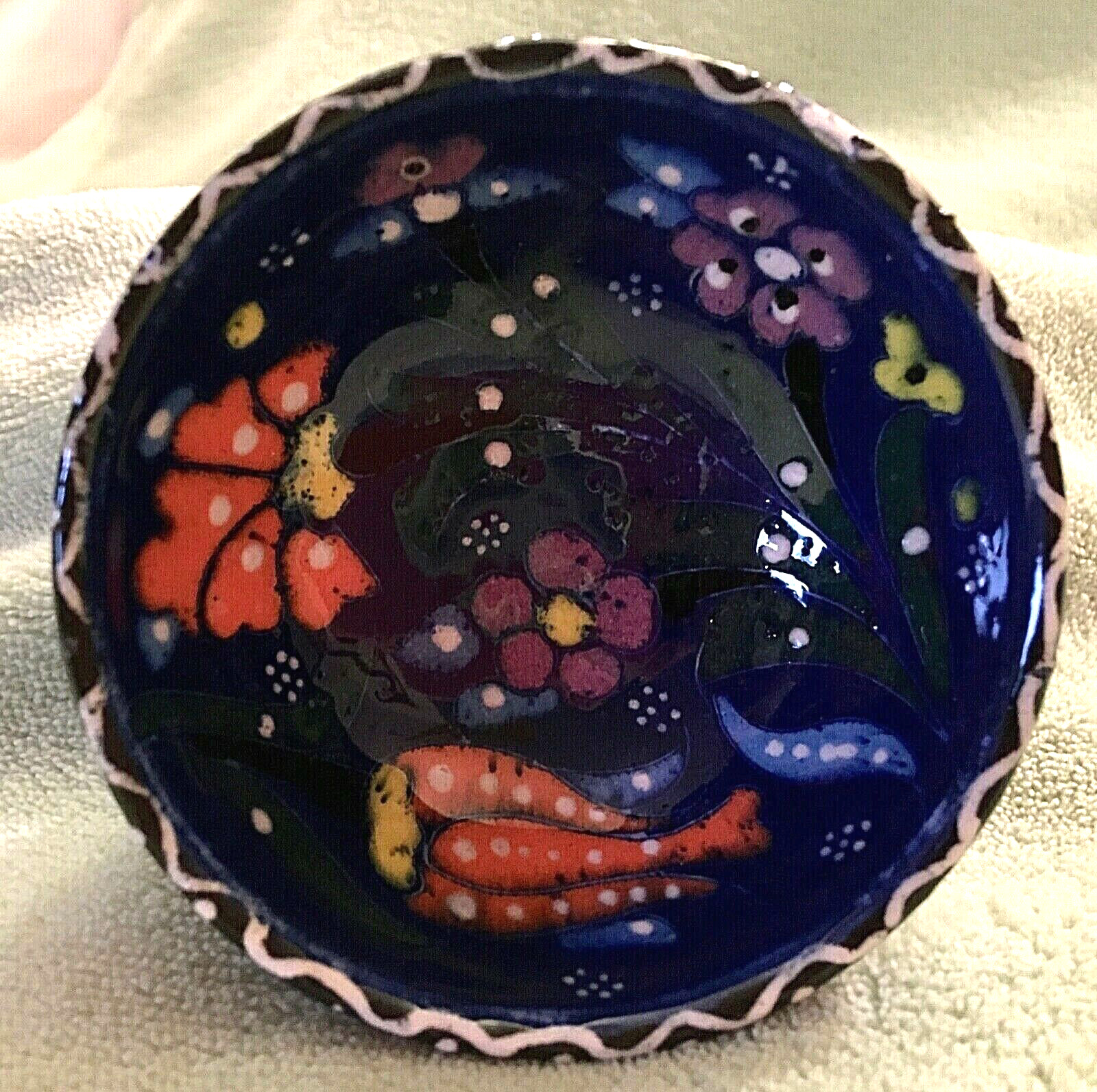 Handmade Turkish Bowl Blue with Vibrant Colors Boho Style 3 inches wide