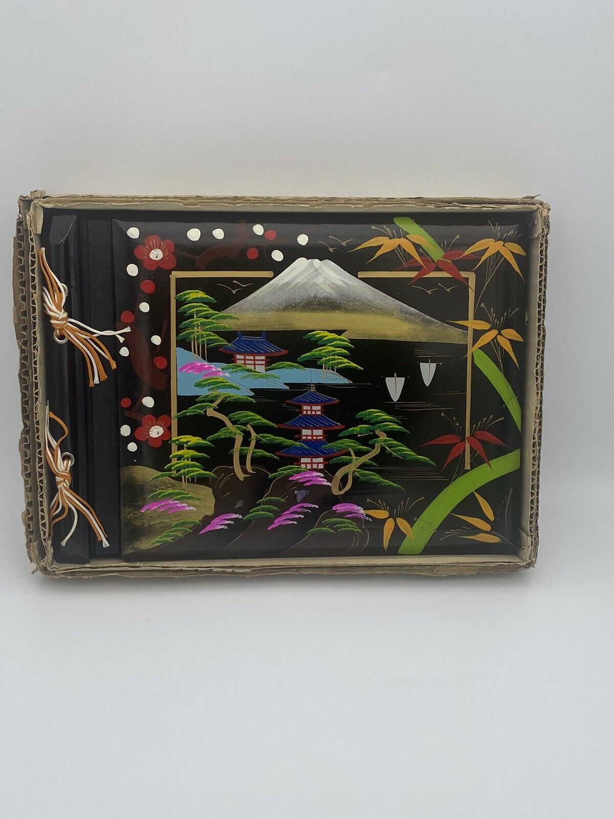 Vintage Japanese Lacquer Hand Painted Photo Album Scrapbook unused Pages