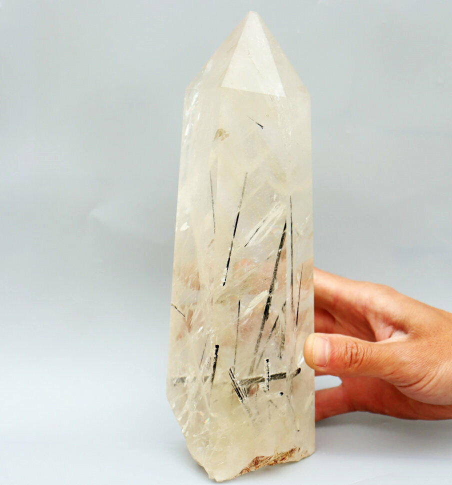 4.99lb Natural Clear Black Tourmaline Quartz Crystal Obelisk Wand Point Healing