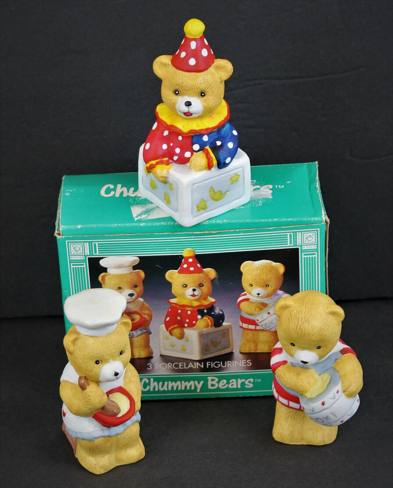 Vintage Porcelain Chummy Bears Figurines Set of 3 Collectible New in Box