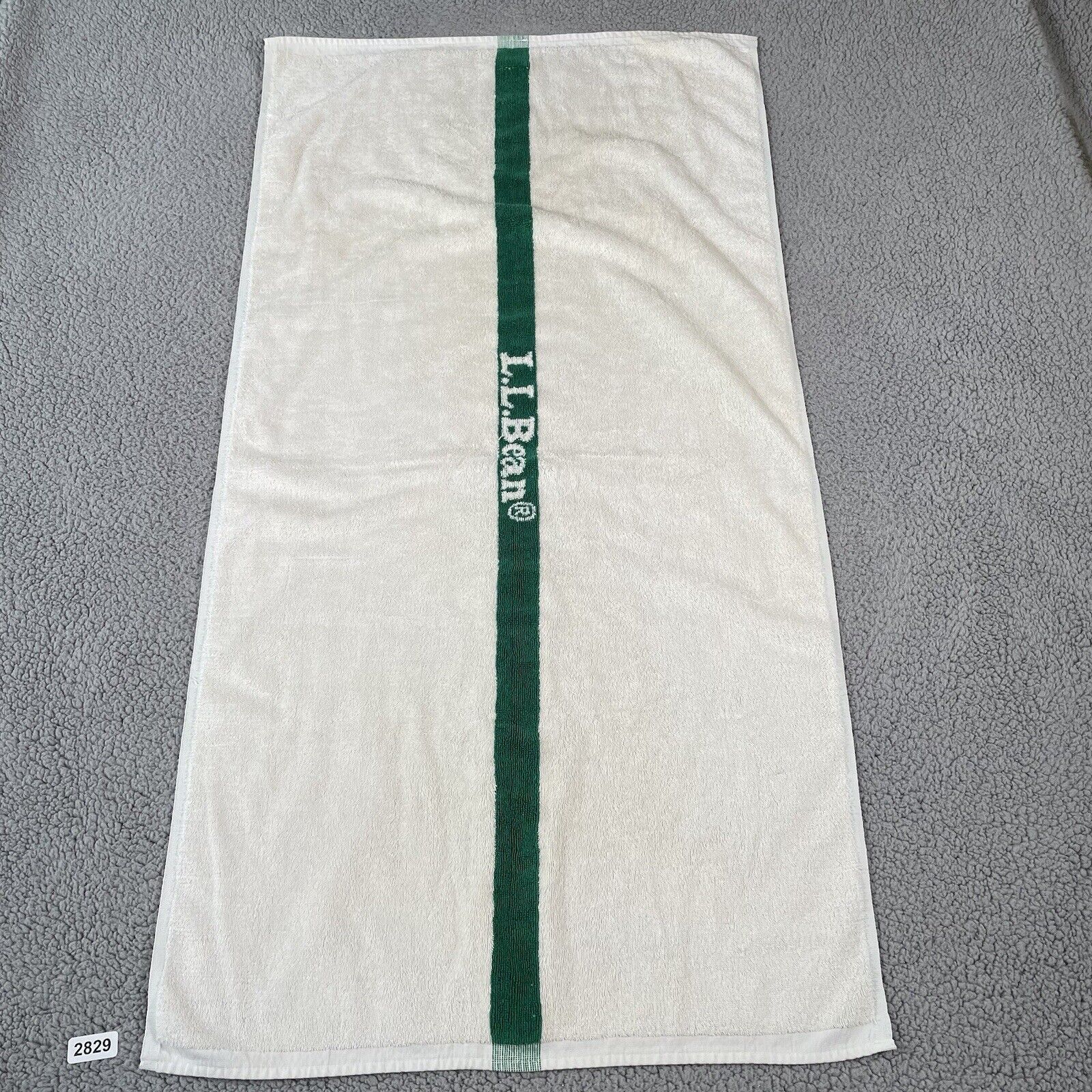 Vintage L.L Bean White Green Stripe  Beach Bath Towel 24” X 45”