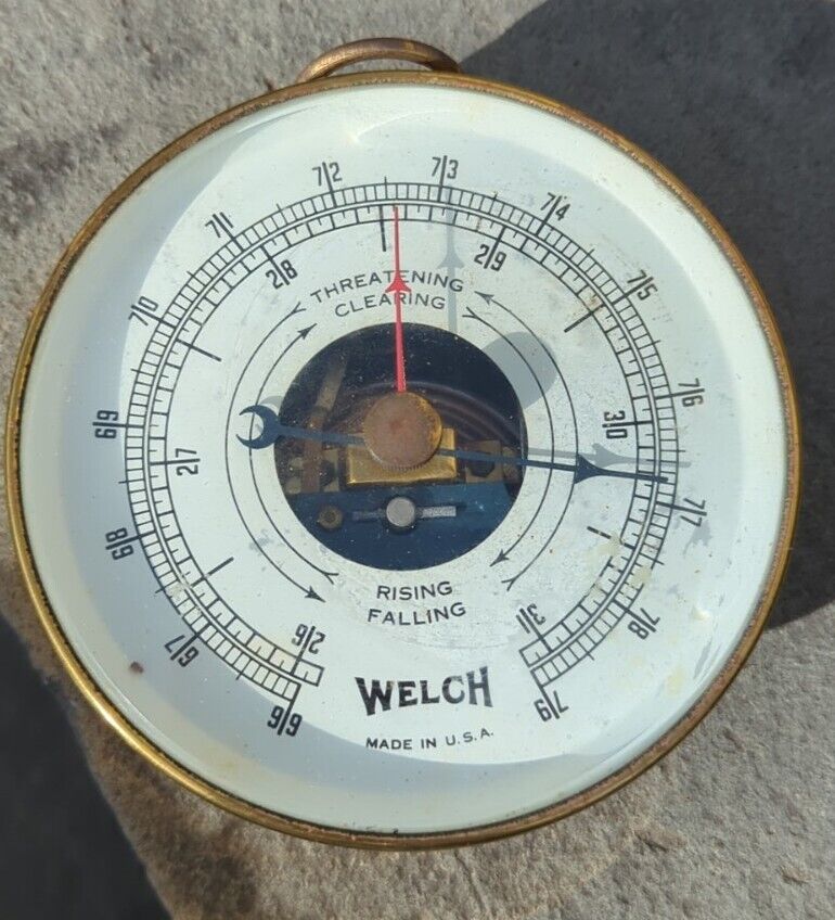 Vintage Welsh Barometric Pressure Indicator Barometer Brass Weather Made In USA