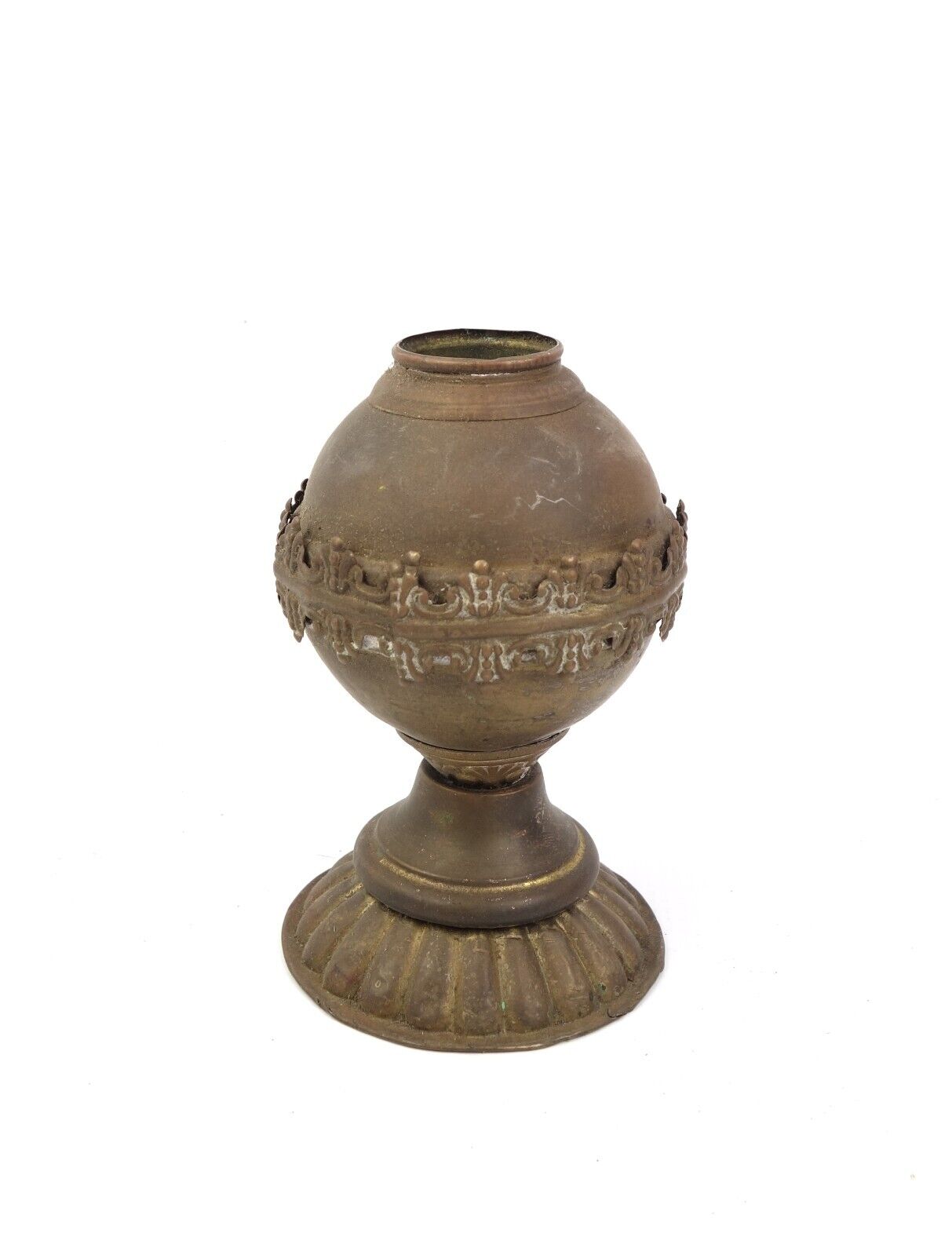 Antique 19th Century Ornate Brass Vase or Oil Lamp Base