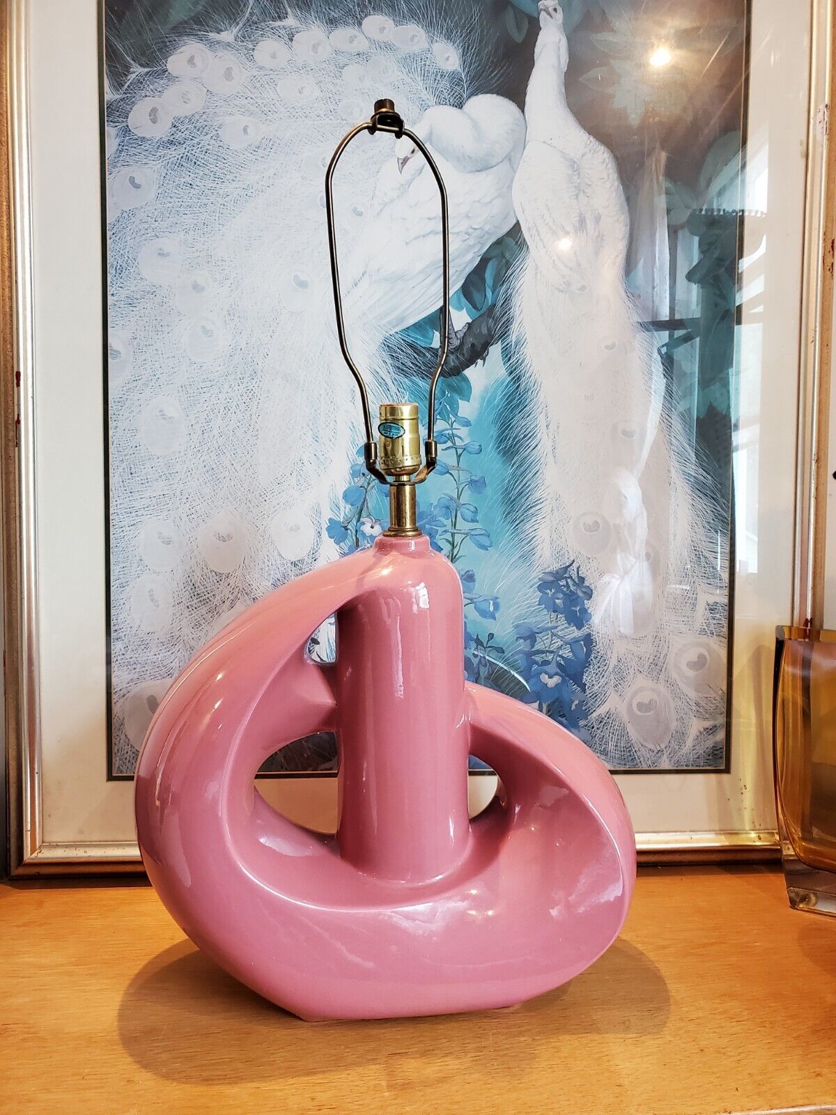 Mid Century Pink Ceramic Lamp Vintage Abstract Underwriter\'s