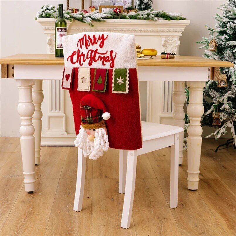  Christmas Santa Claus Hat Chair Cover Christmas Decor Table Ornament for Home 