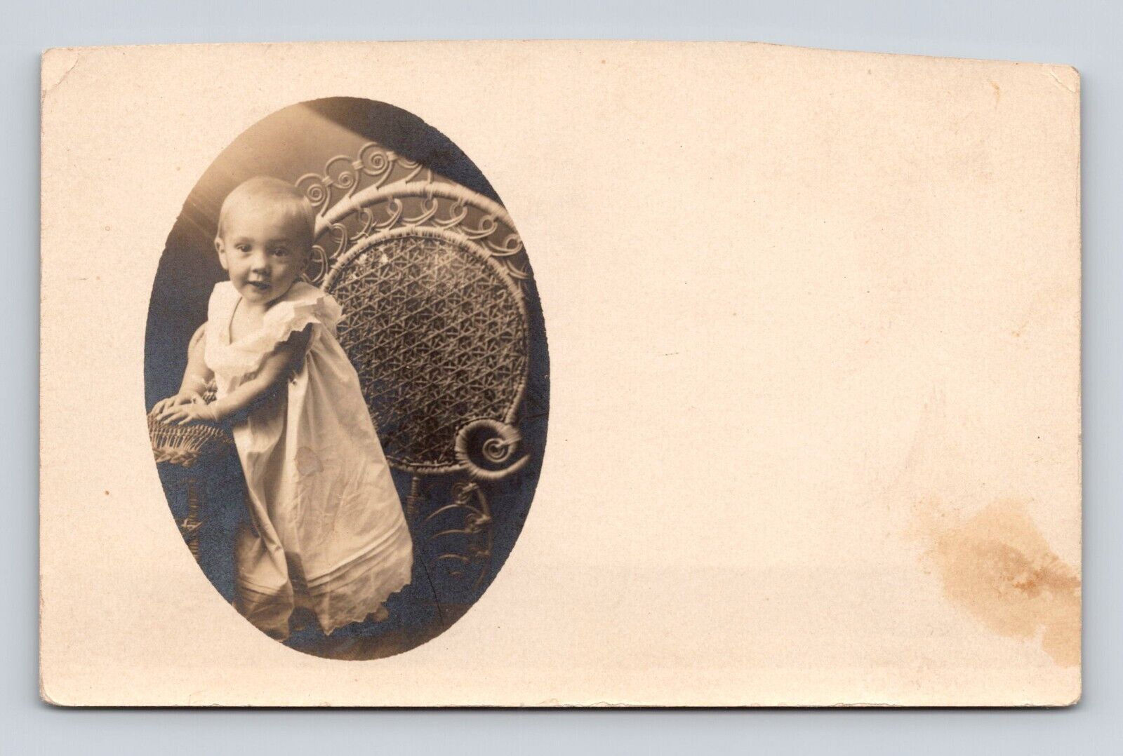 Antique Postcard Toddler Infant Baby Girl Standing Wicker RPPC Real Photo 1910