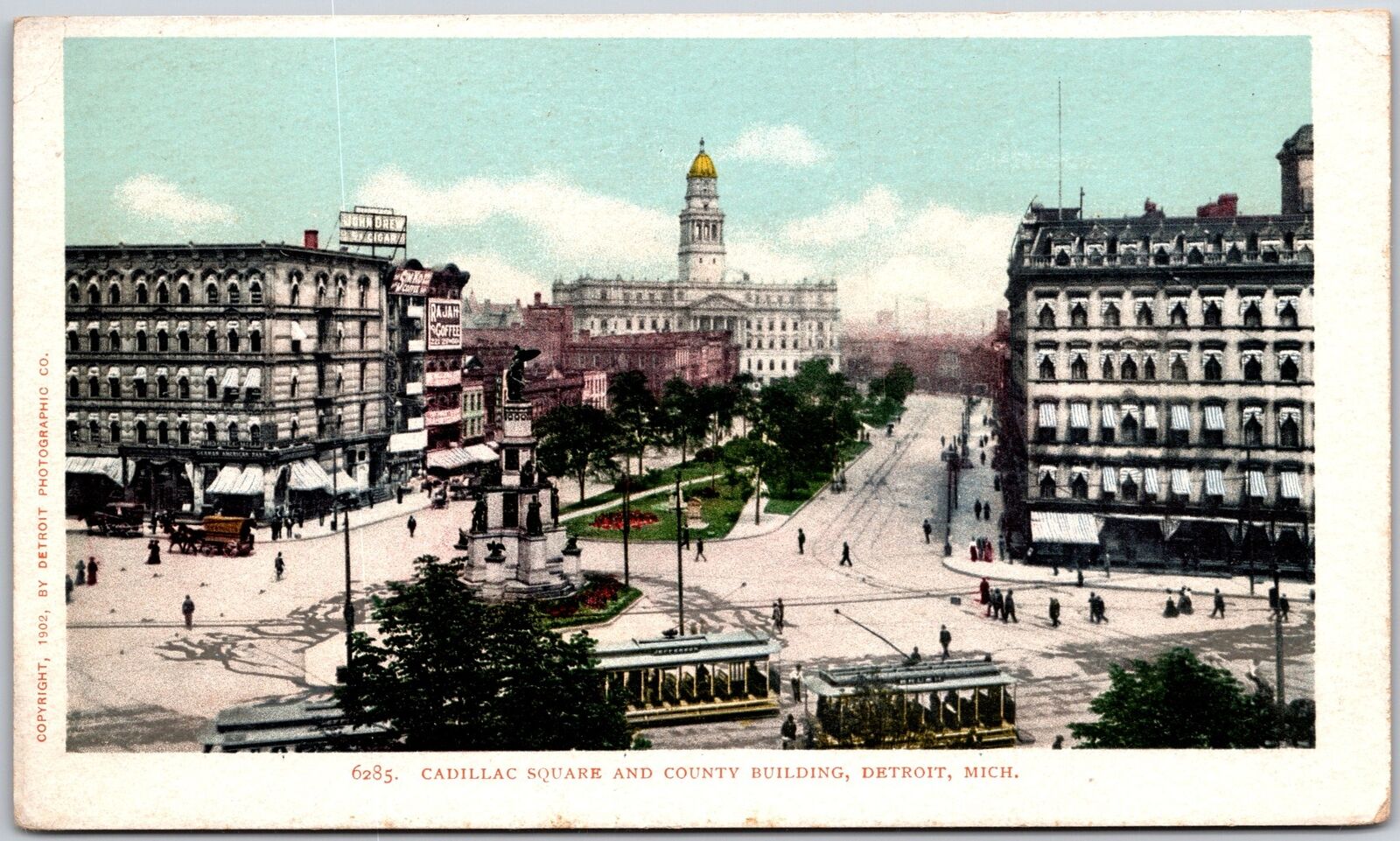 Cadillac Square And County Building Detroit Michigan MI Monument Street Postcard