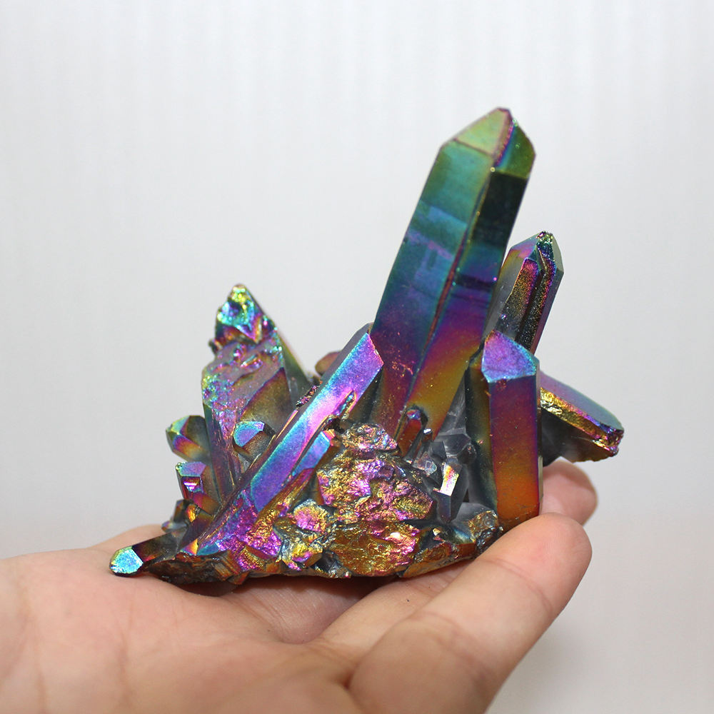 Top Natural Healing Rainbow Aura Titanium Quartz Reiki Crystal Cluster Specimens