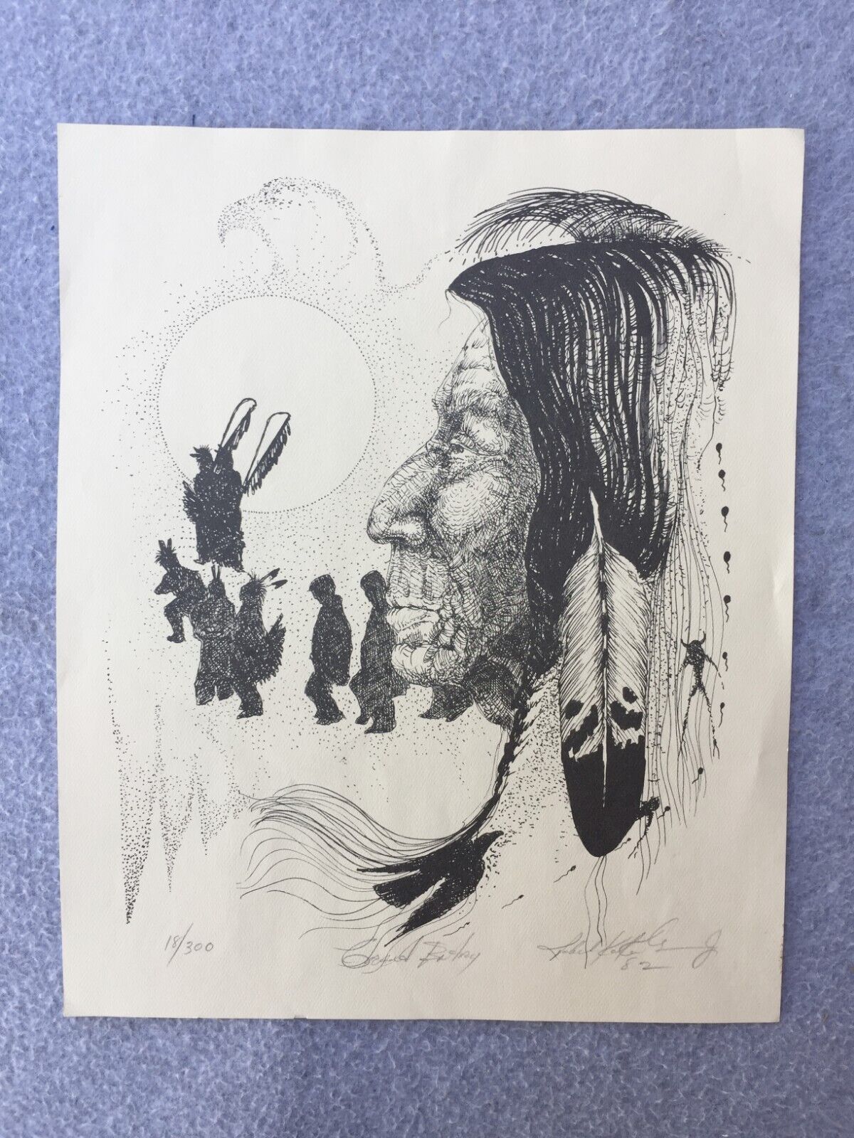 Robert Kaykaygeesick Ojibwa Indian Artist Pen Ink Print Eagle Dancers 18/300