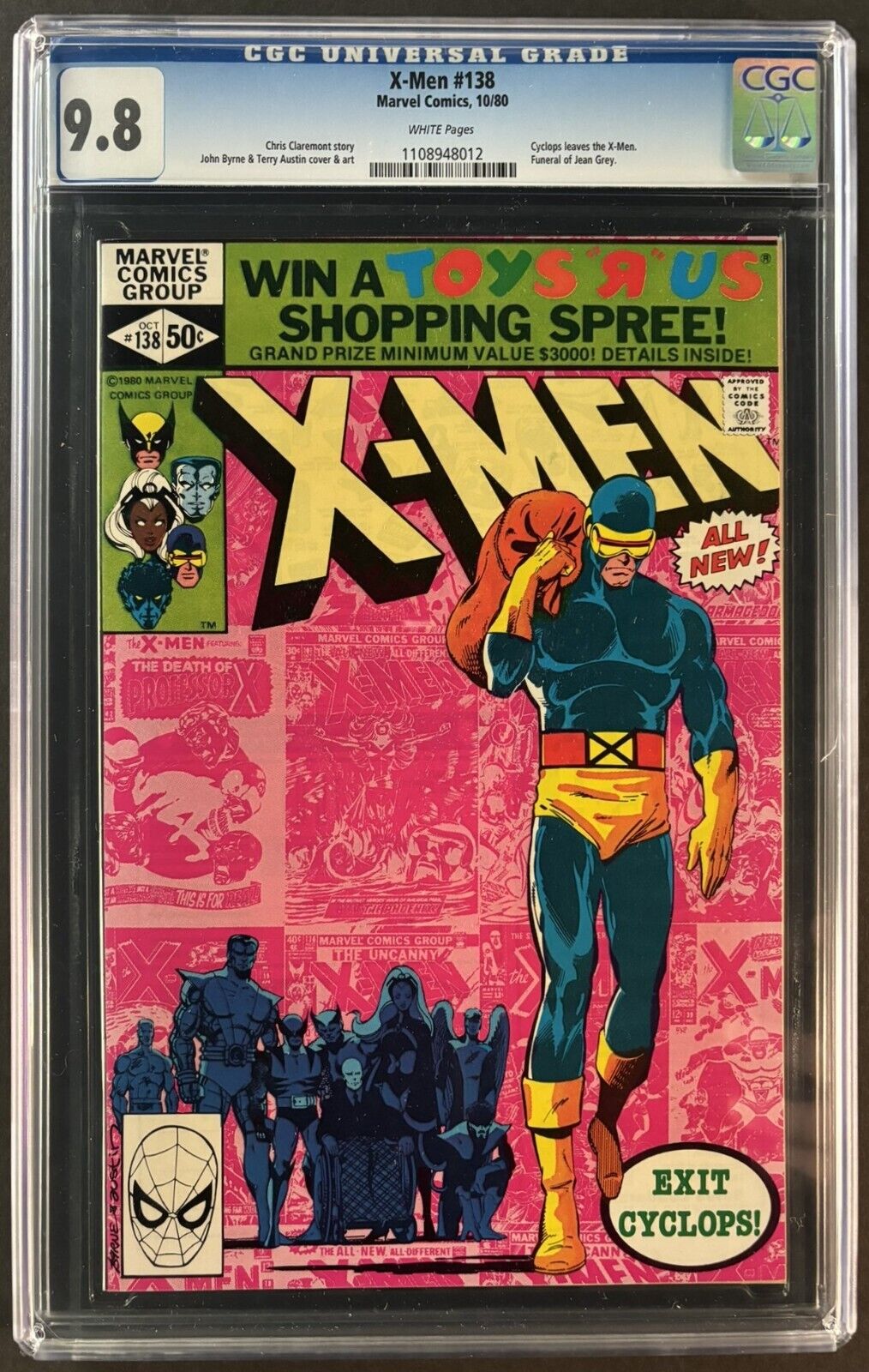 X-MEN #138 CGC 9.8 WHITE PAGES MARVEL COMICS OCTOBER 1980 - FUNERAL OF JEAN GREY