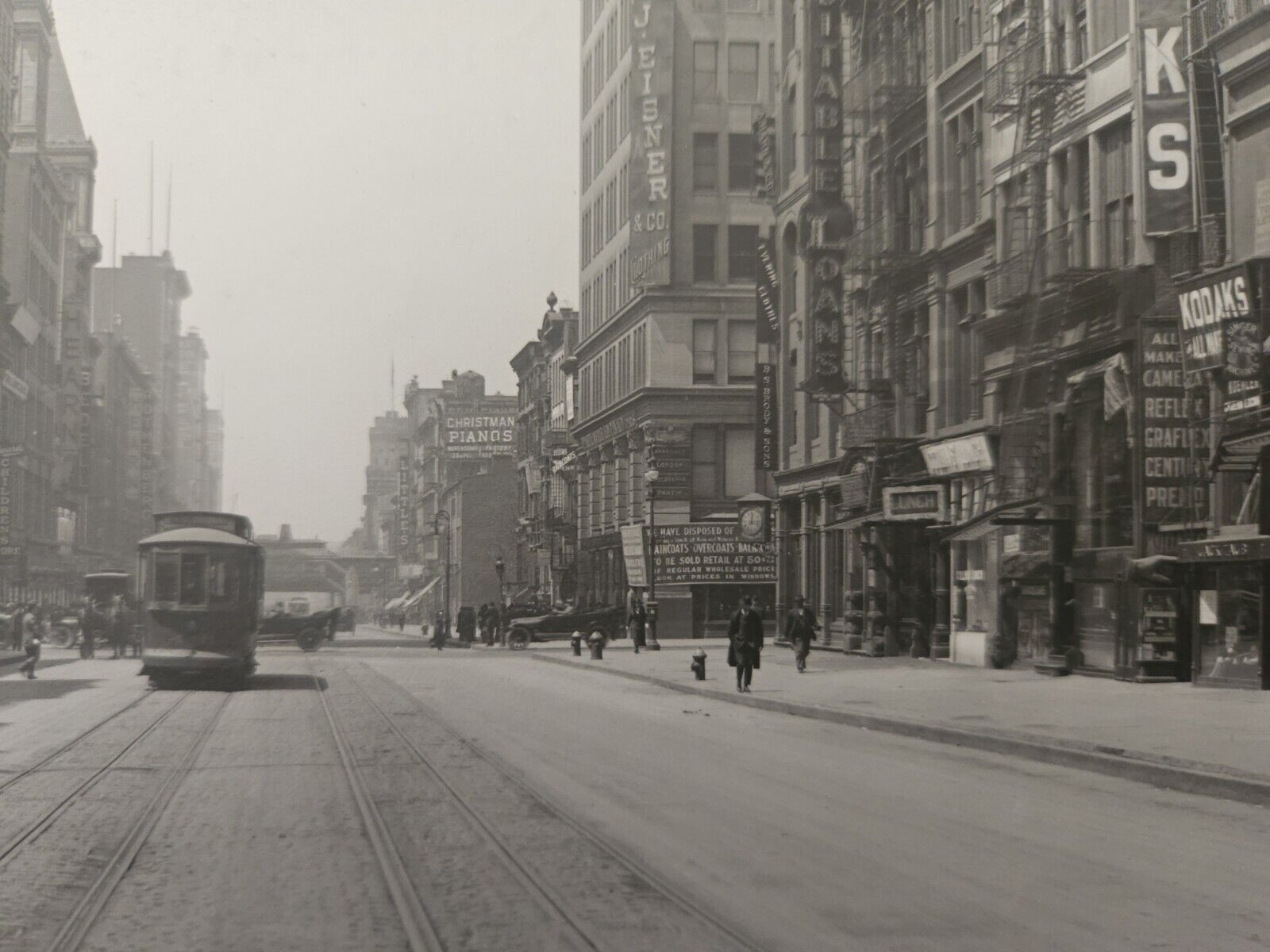 ORIGINAL 1916 7x9 Photo East 14th Street Trolley Lower New York City NYC