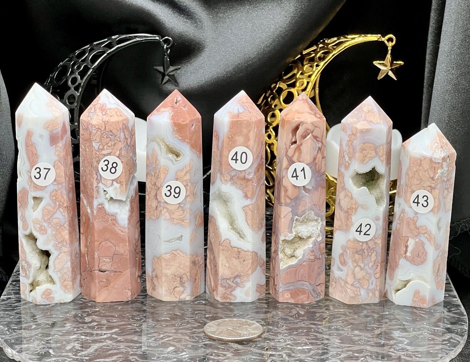 Natural Druzy Pink Agate tower points L@@K 