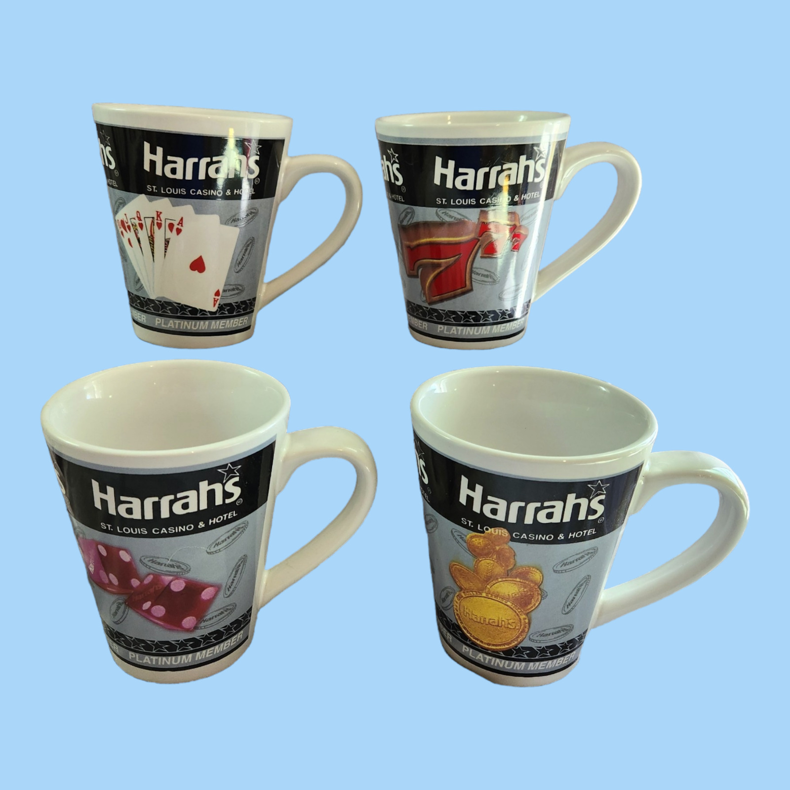 Set of 4 Harrah's St Louis Casino & Hotel Mugs Cups Platinum Member 4 Designs
