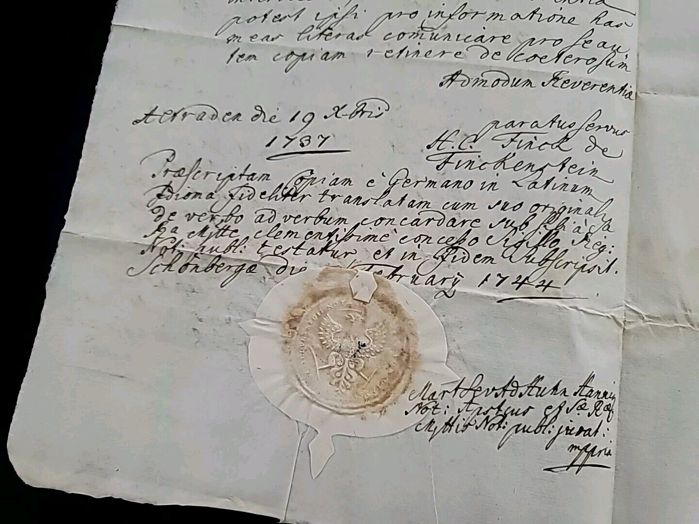 1744 Judaica Polish Signed Manuscript Document Letter Eagle Wax Seal Poland PL