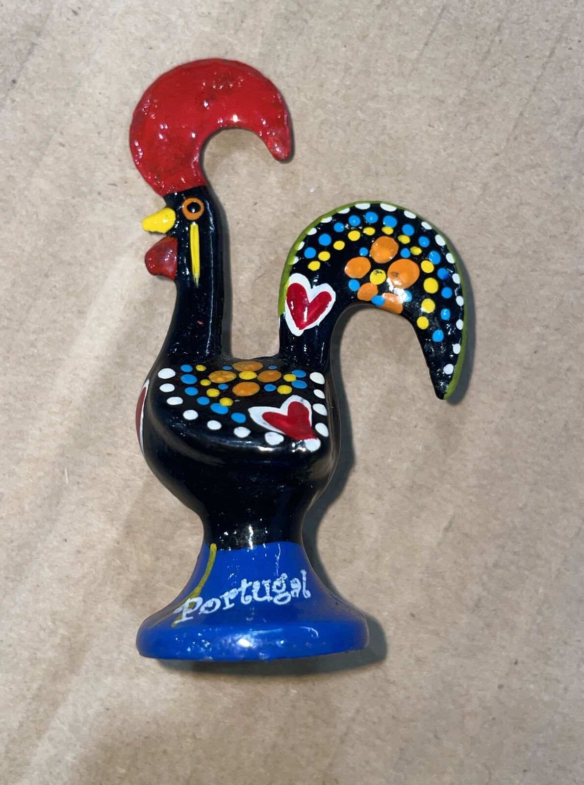 VTG Portuguese Folk Art Rooster Souvenir Love Heart Hand-Paint Statue 3 inch