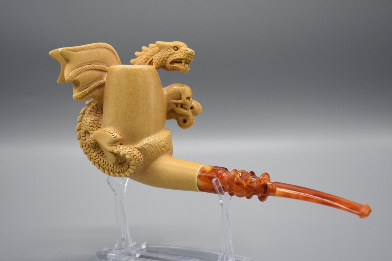 Large Dragon Pipe By Ali Handmade  Block Meerschaum-NEW Custom Made CASE#370