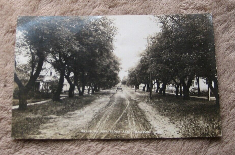 Madison NE Nebraska Real Photo Postcard Box Elder Ave Homes Old Auto RPPC c 1915