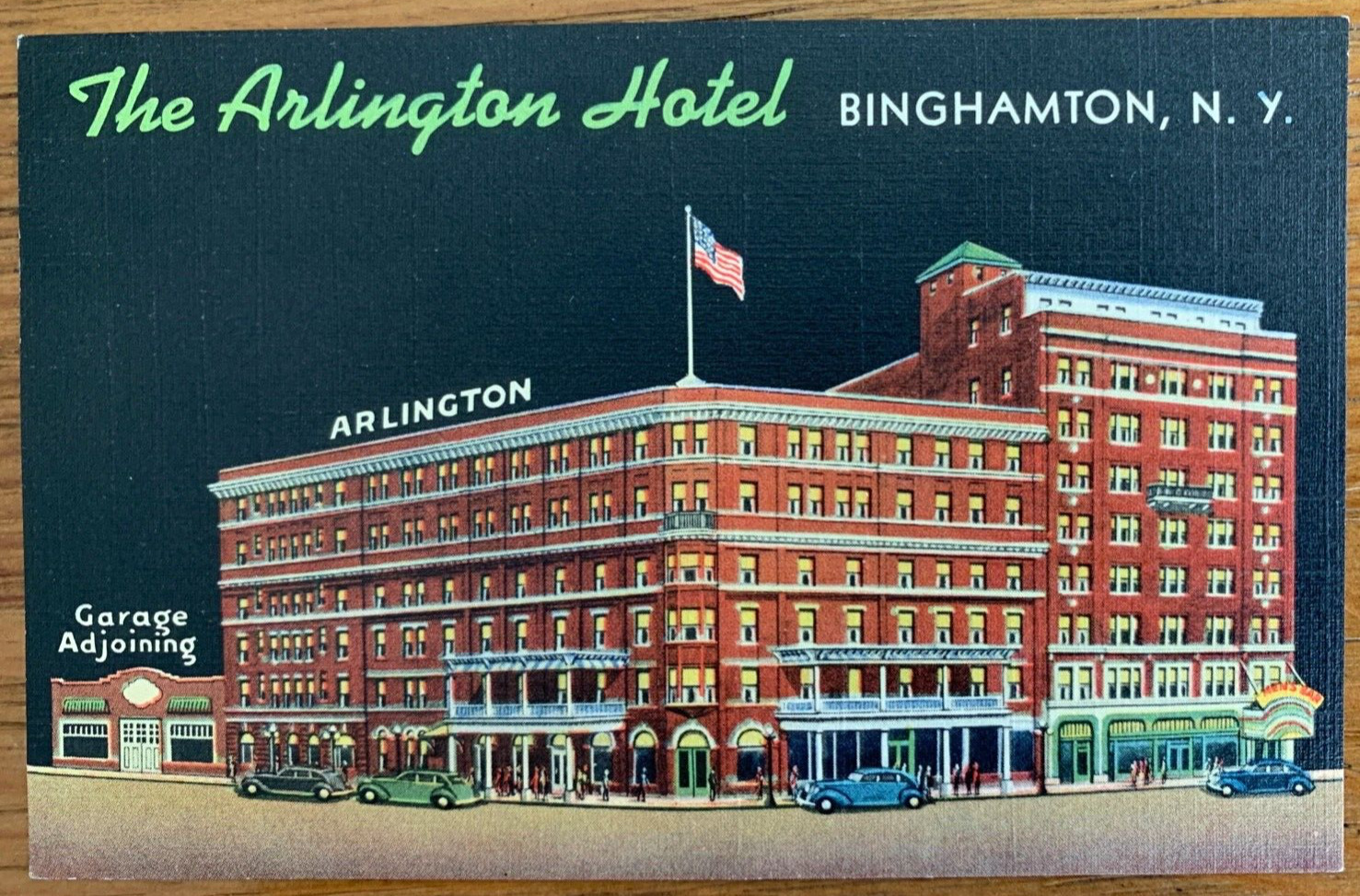 Linen Postcard Binghamton NY - Arlington Hotel at Night