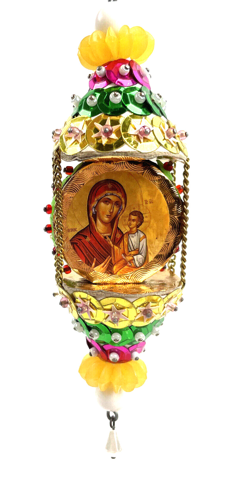 Vintage Sequin Beaded Christmas Ornament Russian Orthodox Christian Byzantine 6\