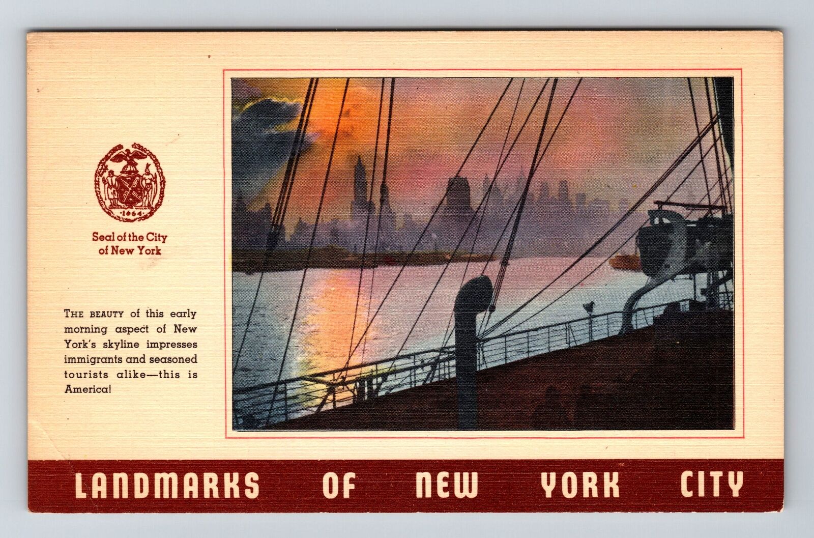 New York City NY, Landmarks Of City, Skyline Vintage Souvenir Postcard