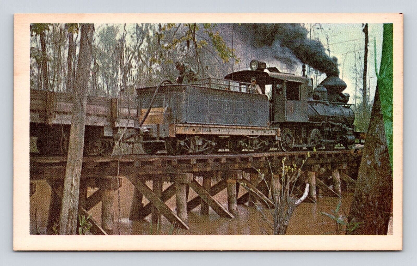 Postcard Watering the Old Locomotive Train 1891 Railroad Steam Coal