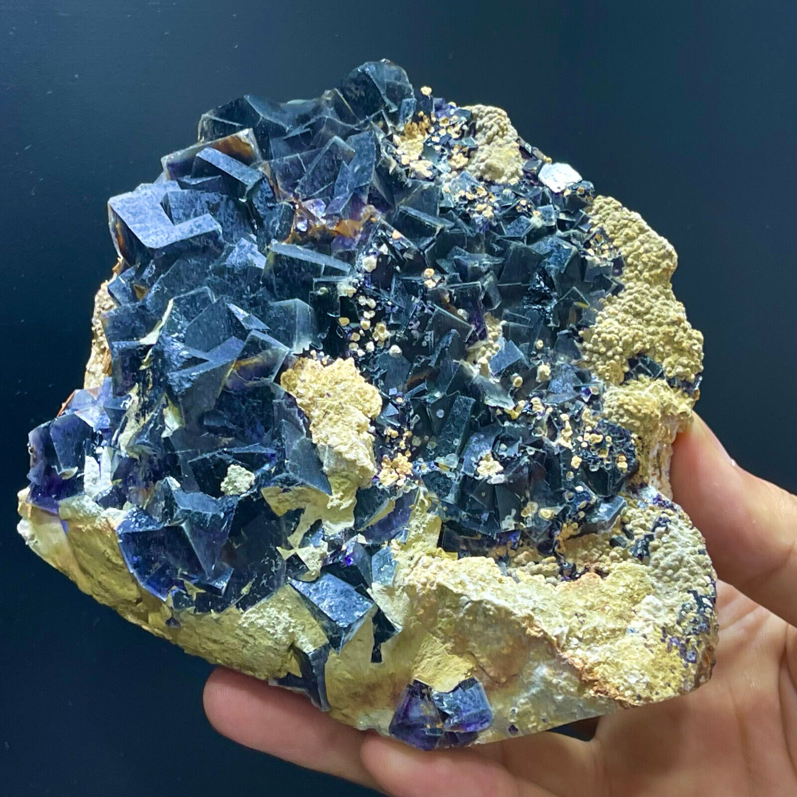 1.91LB Rare transparent purple cubic fluorite mineral crystal sample / China