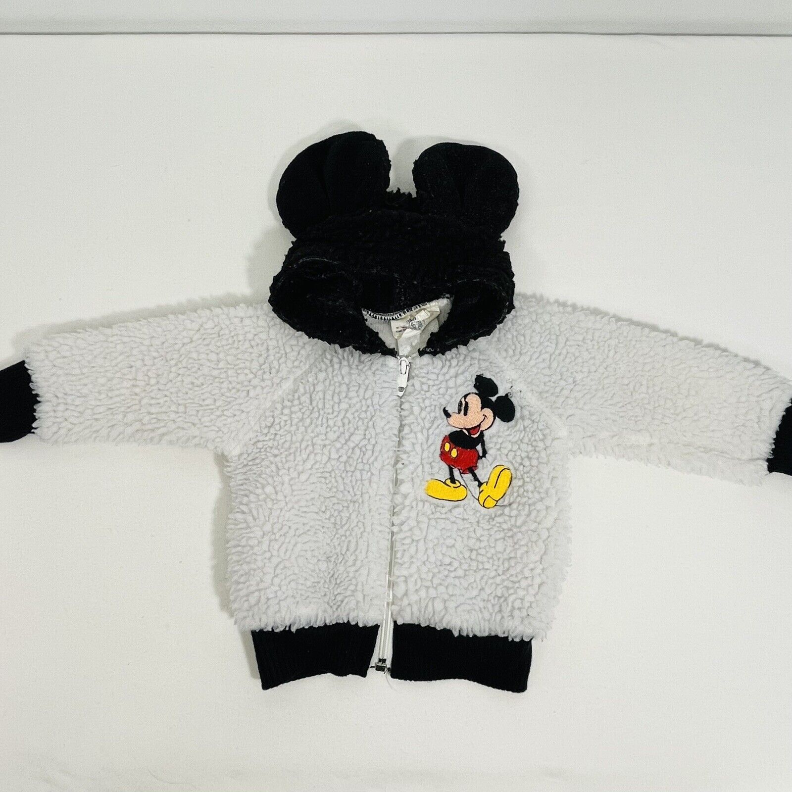 Vintage Mickey Mouse Baby Jacket Sz  6-12mo White Faux Sherpa Mouse Ear Hood