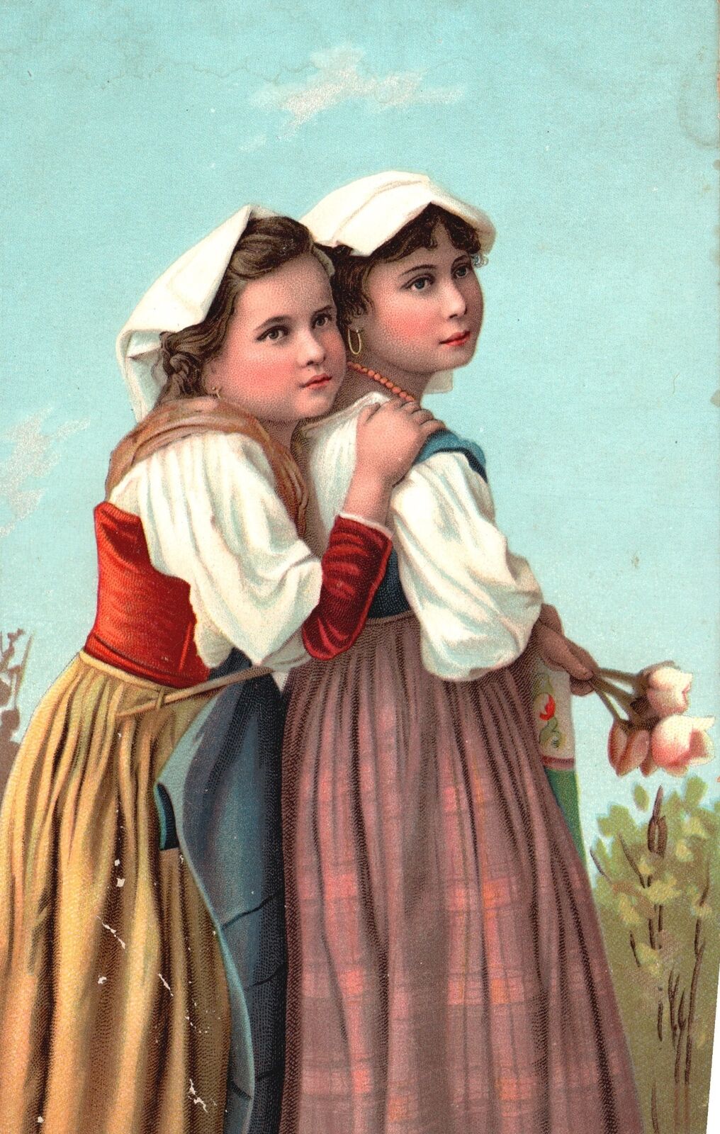 Vintage Postcard Two Girls Long Dress Beautiful Faces Photograph Souvenir Card
