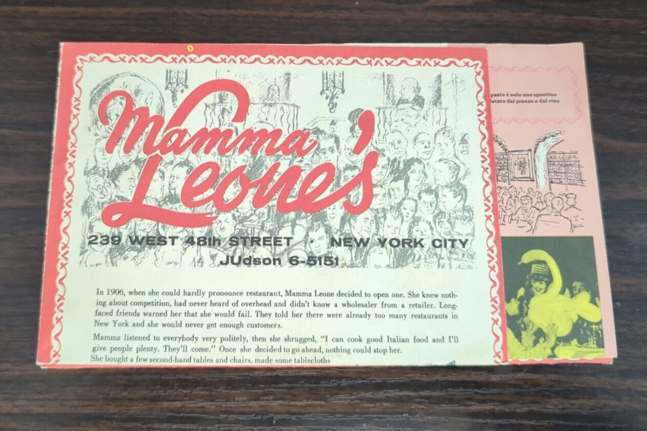 Mamma Leone\'s Restaurant Fold-out Menu & Postcard, Unposted, Vintage, 1960s, MCM