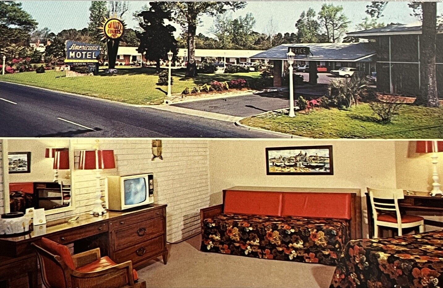 Postcard Wilmington North Carolina Quality Court Motel Americano Interior VH