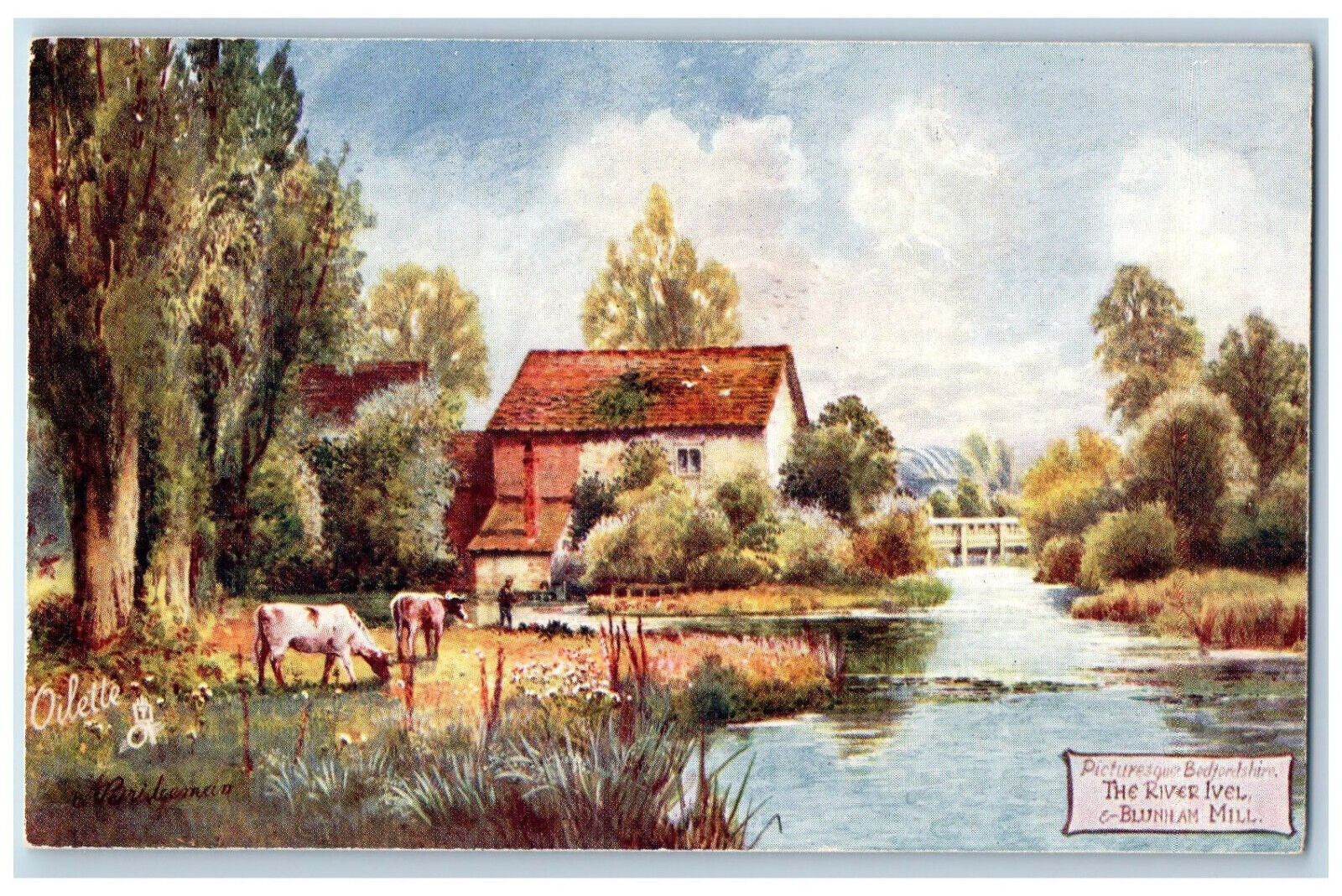 Bedforshire England Postcard The River Ivel Blunham Mill c1910 Oilette Tuck Art