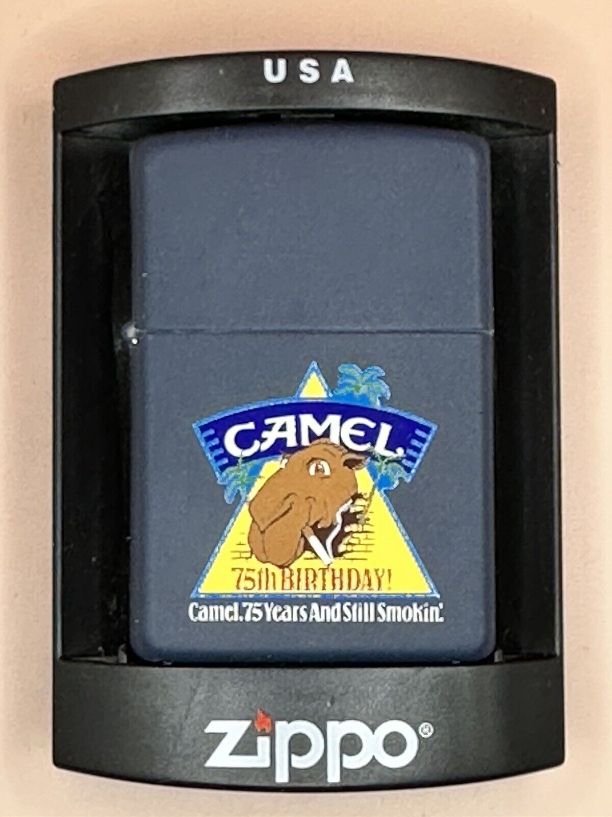 Vintage 1997 Camel 75th Birthday Navy Matte Zippo Lighter NEW