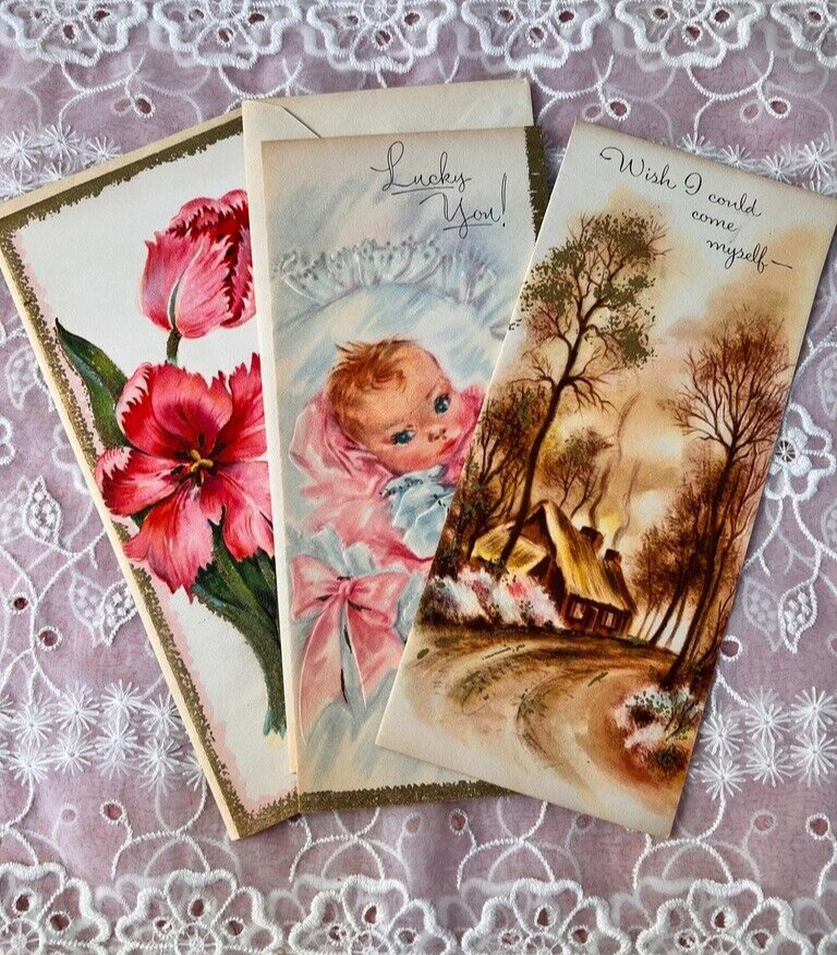 Vintage Cards Lot of 3 Slim Lovely Cards Vintage Greeting Cards