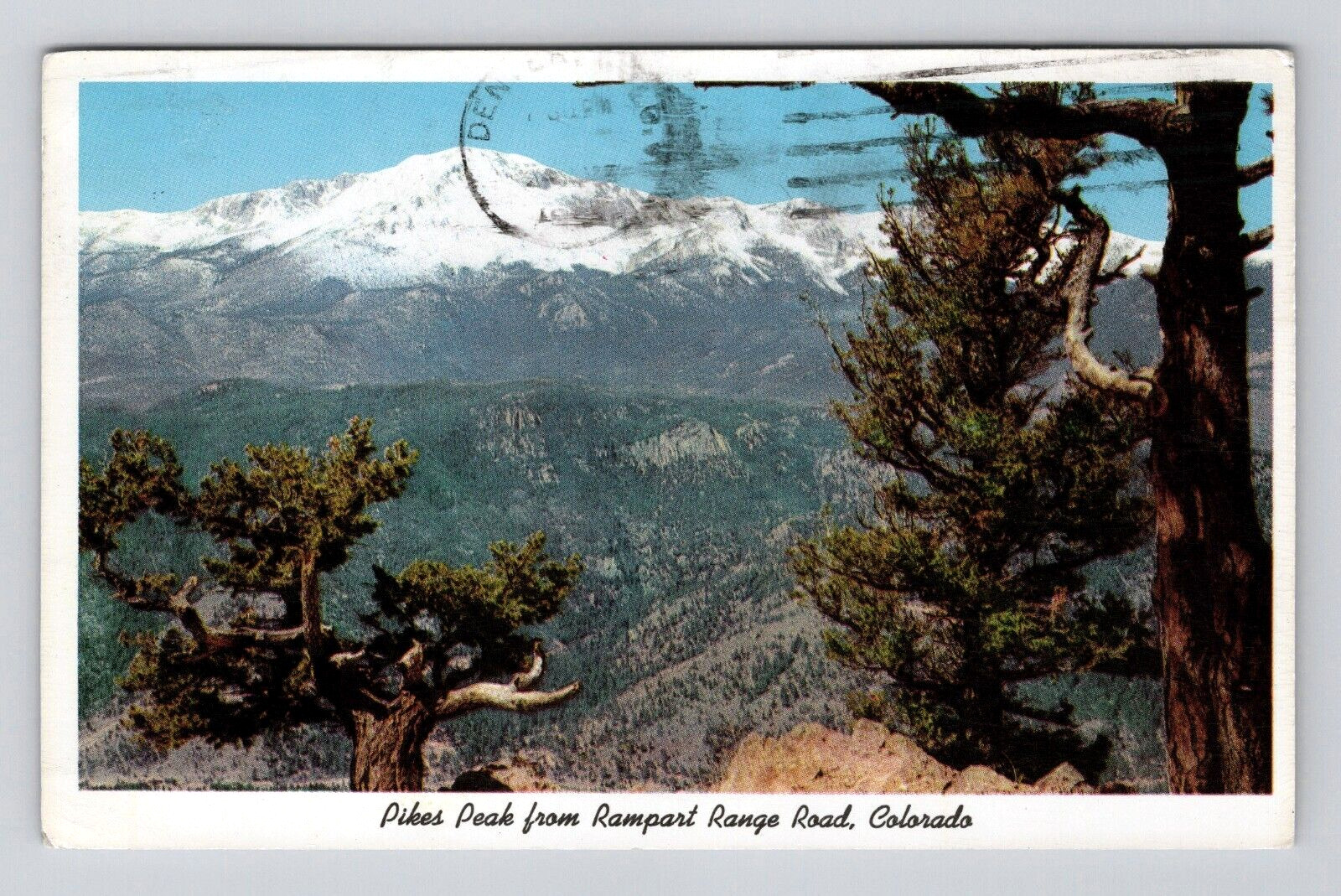 Postcard Denver Colorado Pikes Peak Snow Capped Mountain Rampart Range Road 1962