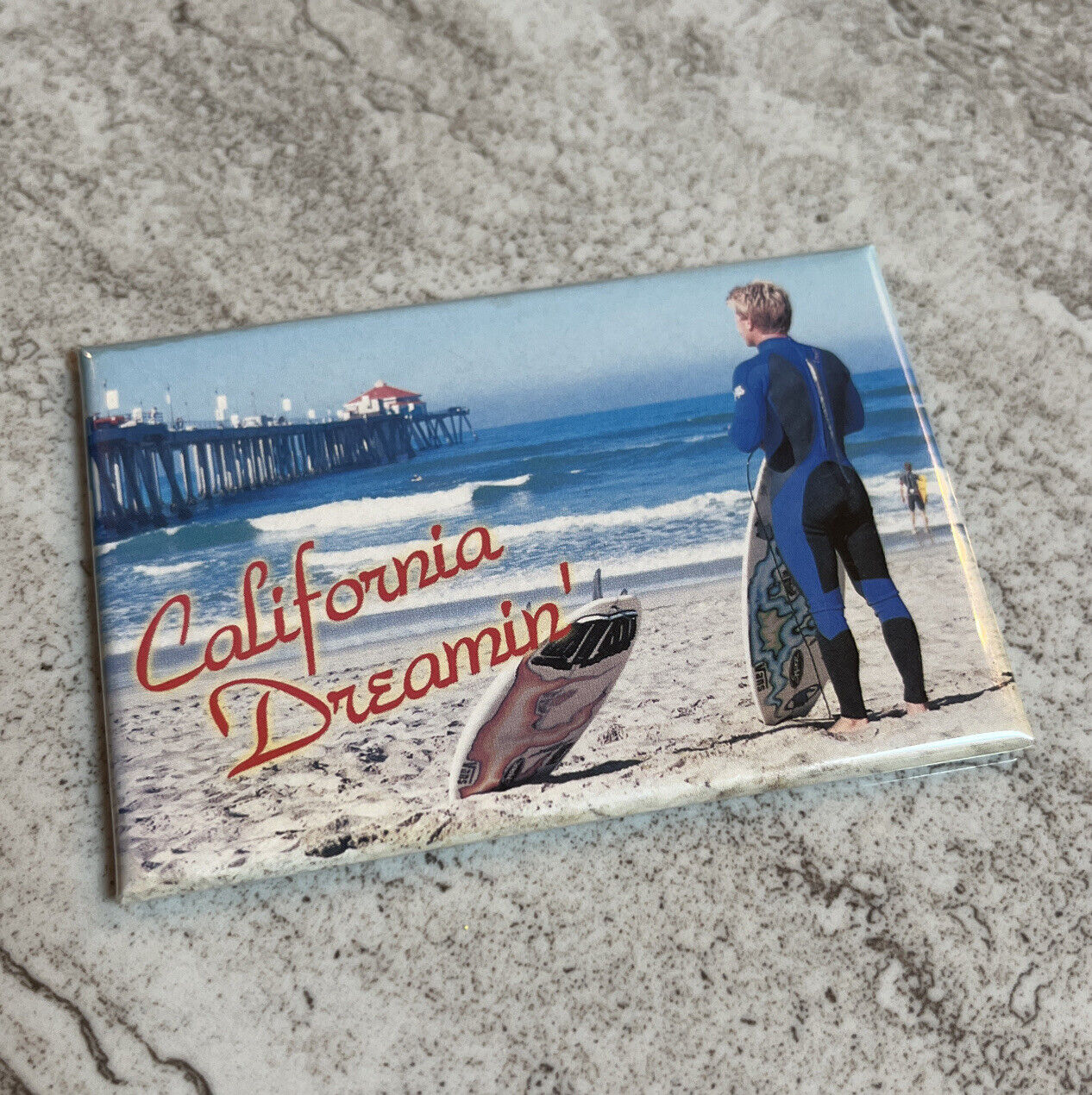 RARE Vintage California Dreamin’ Magnet Surfing Beach Huntington Surfer