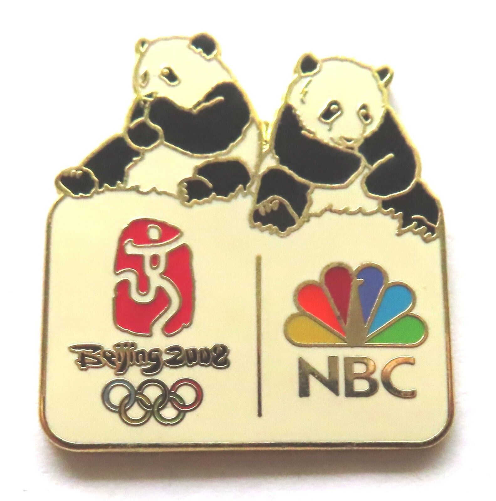 2008 Beijing Olympics pin: 2 Pandas above NBC logo and official emblem