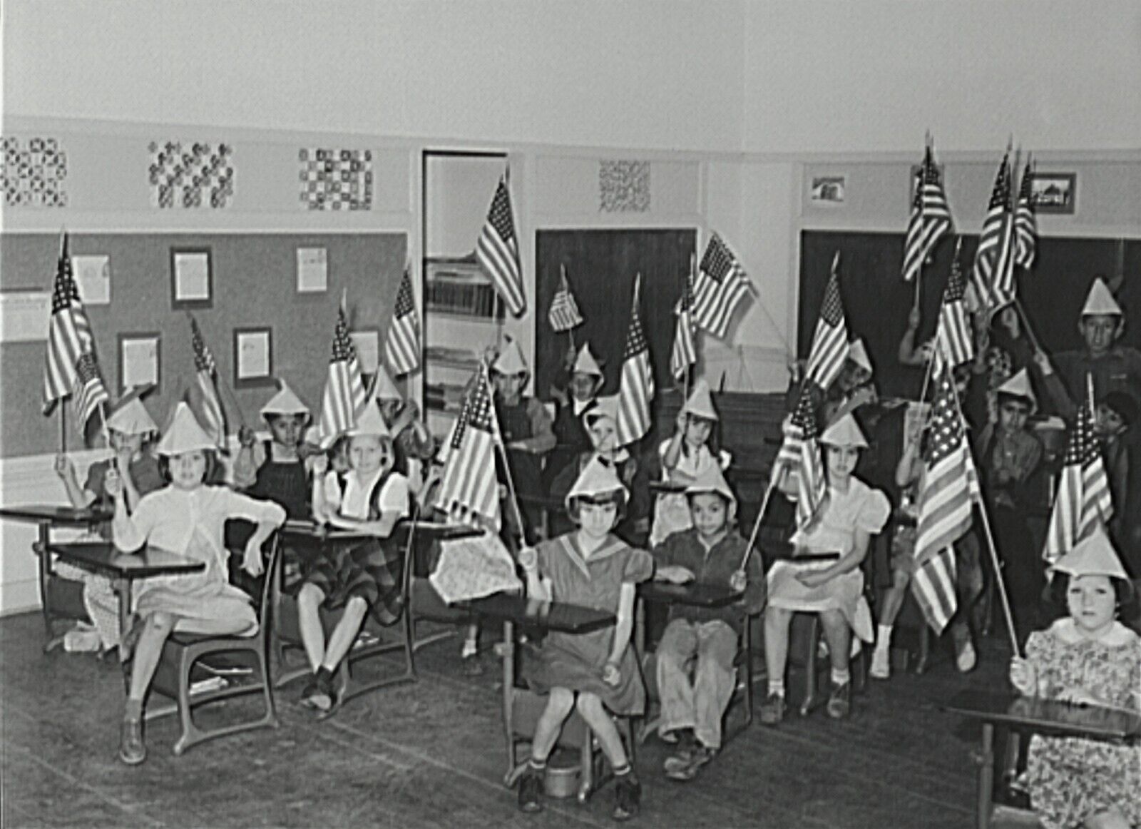 Black and White Photo Patriotic Classroom American Flag  8x10 Reprint  A-16