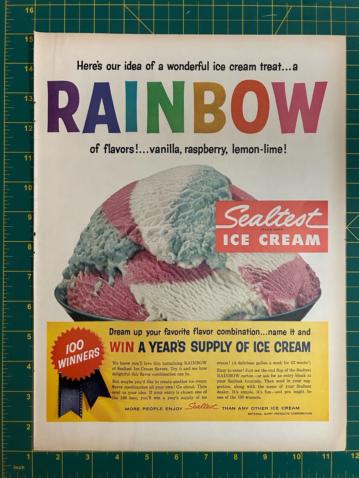 1959 Vintage Sealtest Ice Cream Rainbow Flavors Vanilla Raspberry Print Ad S1