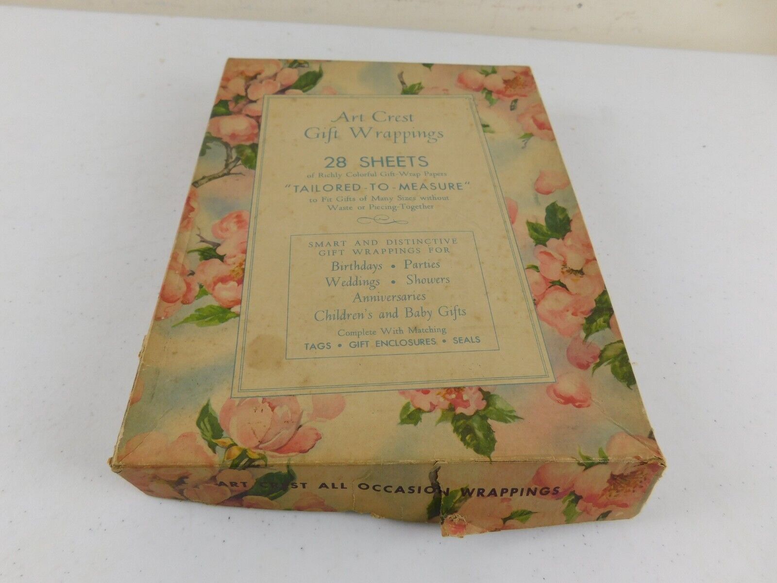 Vintage 1940\'s Box ART CREST All Occasion Gift Wrapping Paper, Tags & Seals EUC