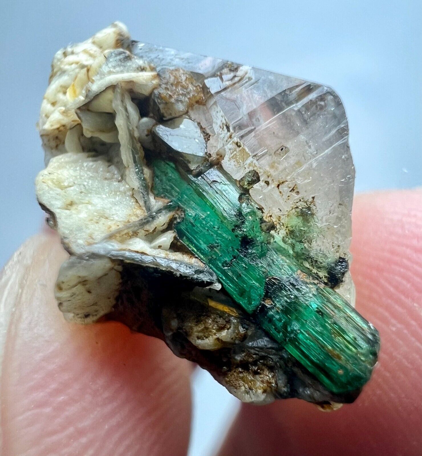 12 Carats Well Terminated Top Green Panjsher Emerald Crystals On Quartz @AFG