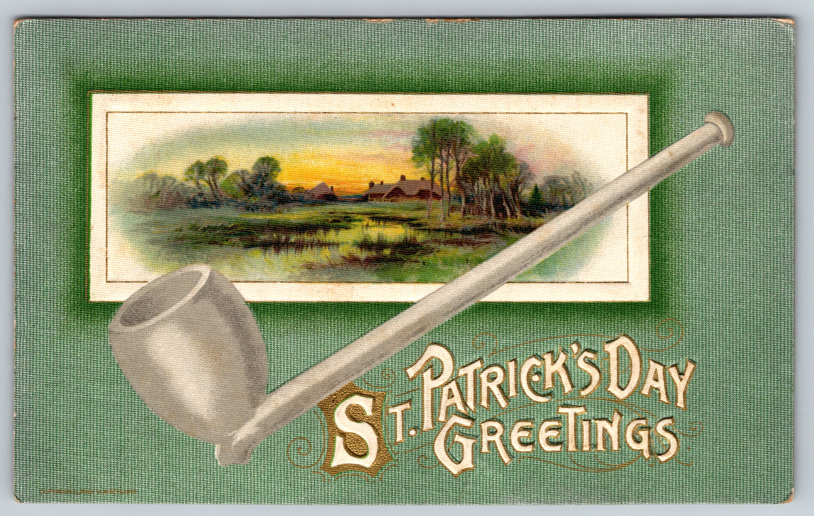 c1910s St. Patrick\'s Day Greetings Pipe Embossed Antique Vintage Postcard