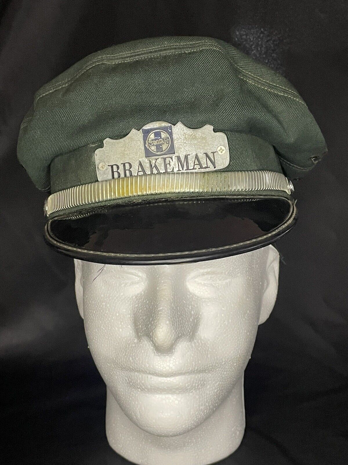 Vintage Santa Fe Brakeman Hat & Badge Train Railroad Railway Metal Emblem