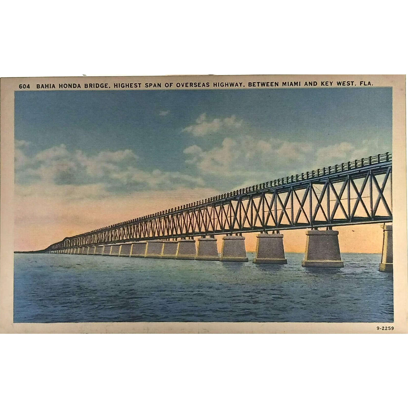 Postcard Bahia Bridge Between Miami and Key West Fl Unposted Linen