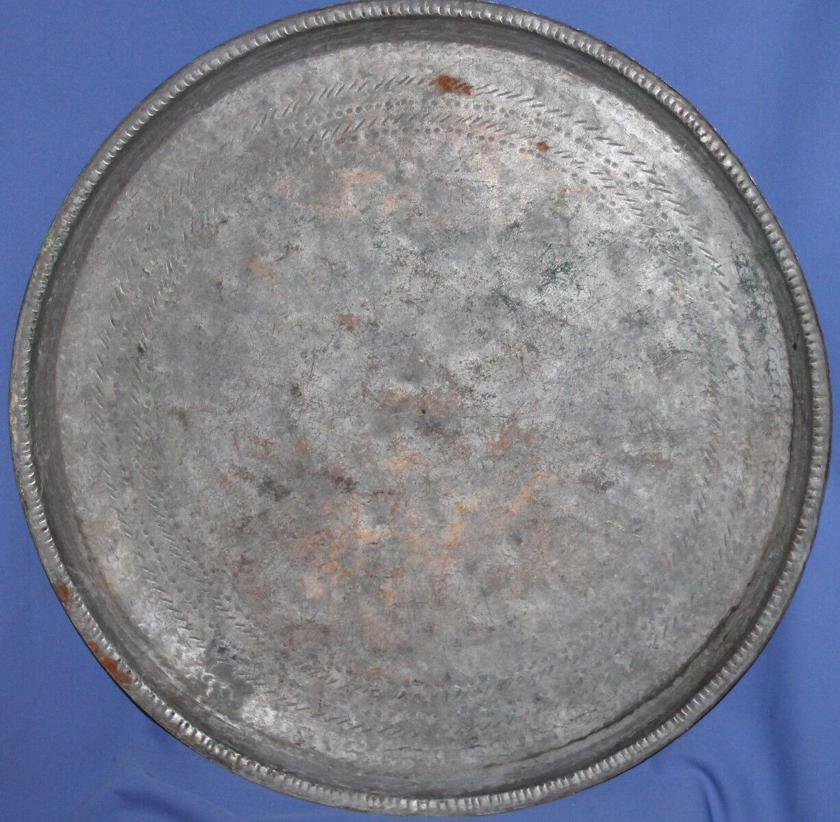 Antique 19c hand made large tinned copper baking dish platter