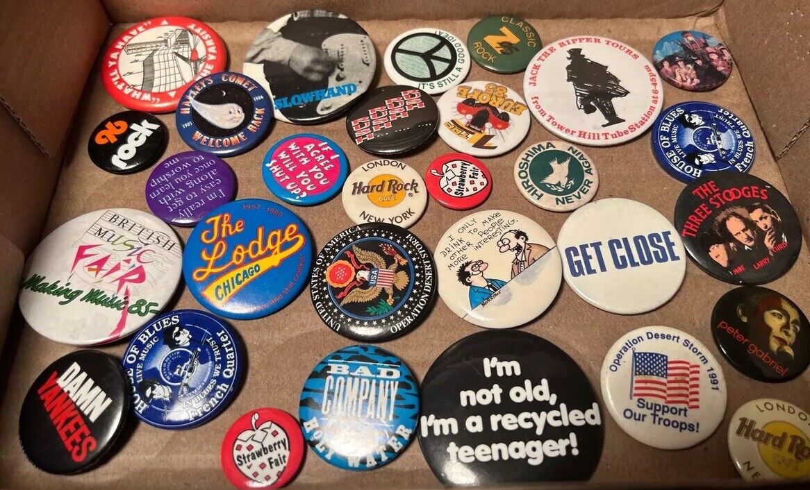 Vintage 1970s & 1980s Rock Pop Culture Music Concert Pin Button Lot Pinback
